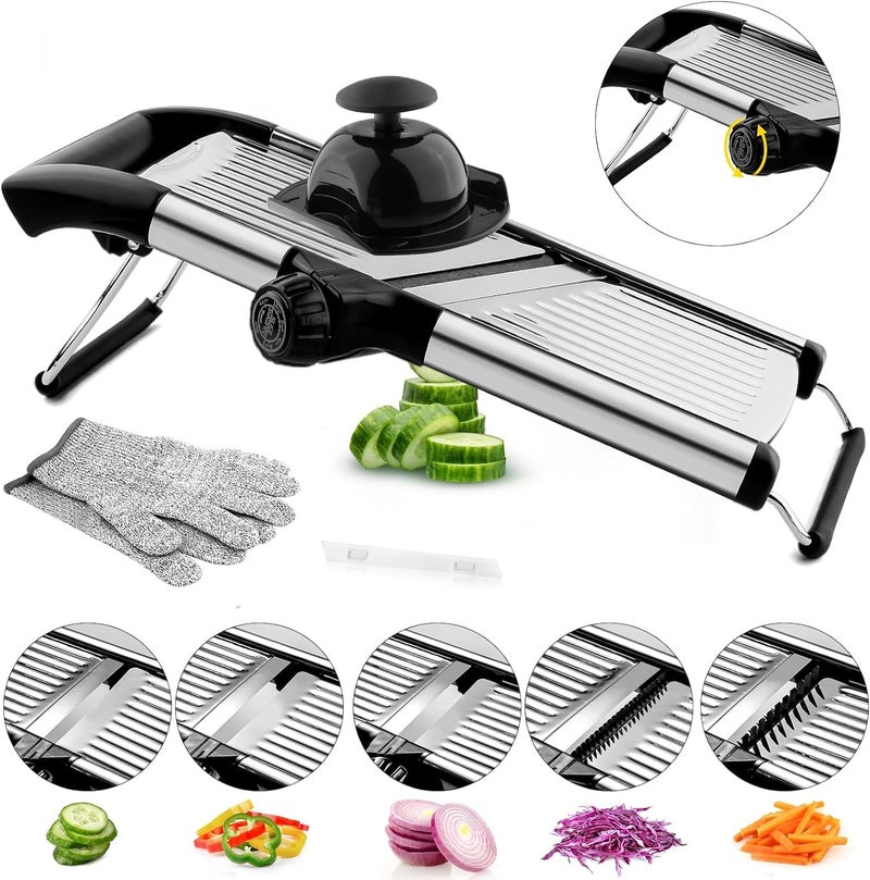 VEKAYA Mandoline Slicer, Mandoline Slicer for Kitchen, Adjustable Mandolin, Stainless Steel Mandoline, Vegetable Slicer, Potato, Onion, Cucumber, Tomato, Veggie Slicer with Cut-Resistant Gloves - Image 1